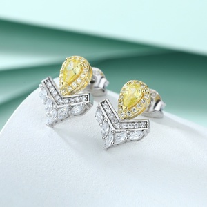 Luxury Women's Trendy <b>Sterling</b> <b>Silver</b> Rhodium Plated Fancy Yellow CZ Cubic Zirconia <b>Stud</b> <b>Earrings</b> for Wedding Party Gift - Product Image 2