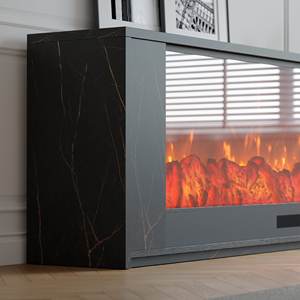 Meuble TV avec cheminée électrique intégrée AJUNION, bois d'ingénierie, placage de marbre, <span class=keywords><strong>console</strong></span> multimédia, unité TV avec télécommande - Product Image 4