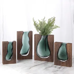 Vase en verre transparent pour bébé, nouveau Design nordique, Base en bois, décoration de maison, plantes à fleurs