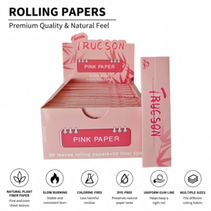 Papel de Liar TRUCSON Rosa, Tamaño King Size, 32 Hojas con Filtros, Fibra Vegetal Natural, Combustión Lenta, Sin Cloro, Sin Colorantes - Product Image 1