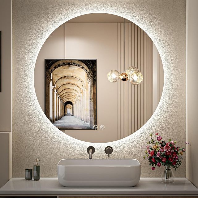 Modern Luxury IP44 Rated Smart Led Bath Mirror Anti Fog Backlit Illuminated Wall Mount Glass Lenses for Apartment Villa Hotel