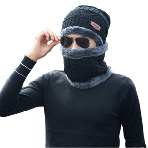 Soft Thicken Ski <b>Hat</b> Unisex Ear Neck Protection Warm Winter Beanie Knitted Cap Scarf Set Common Vintage Style - Product Image 1