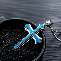 Collier pendentif pour homme en acier inoxydable, double couche, avec croix biblique et inscription scripturale, chaîne à maillons, tendance, vente en gros, cadeau, bijoux