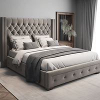 Cadre de Lit Superposé Rembourré Grande Taille Gris Design Italien Tissu Chambre avec Tête de Lit en Tissu Velours Carton Chêne Personnalisé