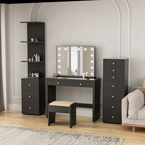 Comò Moderno Bianco con Luci LED e Specchio Regolabile, Tavolo da Trucco Resistente per Camera da Letto e Hotel - Vendita all'Ingrosso - Product Image 5