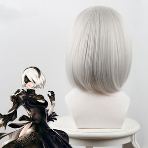 Perruque Ainizi 38 cm coupe courte bob avec frange gris argenté 2B pour <span class=keywords><strong>cosplay</strong></span> <span class=keywords><strong>NieR</strong></span> <span class=keywords><strong>Automata</strong></span> pour femmes - Product Image 3