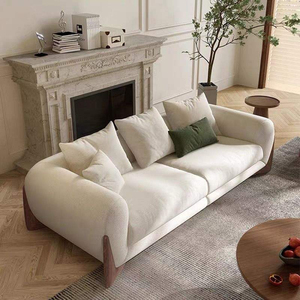 Nordic <b>Cream</b> Fabric Modern Simple <b>Sofa</b> Set for Small Apartment Wabi-Sabi Japanese Style with Lambswool for Living Room - Product Image 2