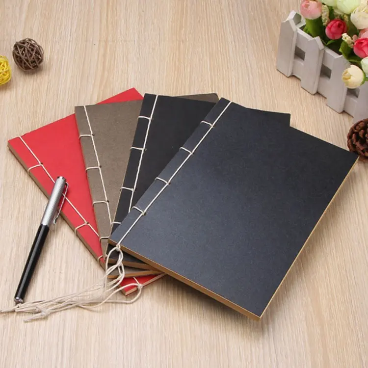 cheap bulk wholesale journals blank brown black kraft paper sewn binding bound notebook note book a5
