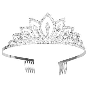 Elegante corona de pelo de aleación chapada en oro Tiara de diamantes de imitación para niñas Boda nupcial Cumpleaños conjunto de joyería de Graduación - Product Image 6