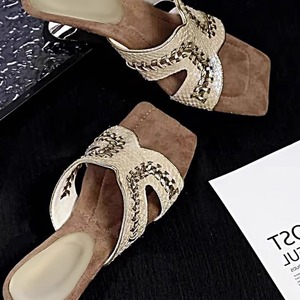 Nouvelles sandales compensées tissées pour femme, à bout carré, ultra-douces, à bout ouvert, à bride unique, pour l'extérieur - Product Image 4