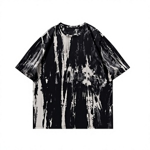 T-shirt décontracté pour homme à manches courtes, surdimensionné, tie-dye, rayé, en coton/bambou respirant, col rond, 260g - Product Image 1