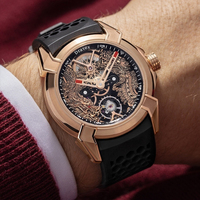 Nouvelle montre mécanique entièrement automatique pour homme, avec cadran double dragon, bracelet en silicone noir, boîtier en acier inoxydable, charme sportif et tendance