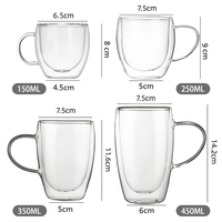 Offre Spéciale 150/250/350/450ml tasse à café expresso en verre à double paroi isolée en verre borosilicaté avec poignée