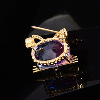 XILIANGFEIZI Nouvelle Broche Chat Mignonne en Zircon Coloré, Épingle Délicate Tendance, Accessoire de Corsage pour Femme