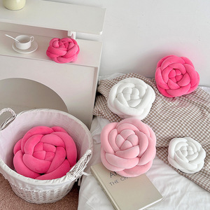 Coussins Doux de Jet en Peluche, Nœuds Tissés à la Main de Couleur Unie, Style Nordique, Forme Rose, 28*28 cm, pour Canapé, <span class=keywords><strong>Lit</strong></span> et Baie Vitrée Décorative - Product Image 3