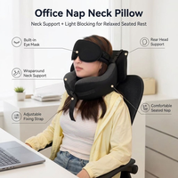 JYM-U260-1 Oreiller de voyage en mousse à mémoire de forme 3D profilé en U et masque de sommeil combo 360 °   Coussin de soutien pour la tête et le cou, empêche la tête de se pencher, noir