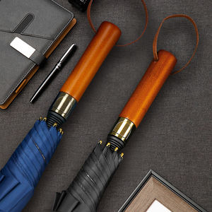 8ボーン木製ハンドル黒ゴム製傘ストレートポール傘カスタムロゴ在庫あり - Product Image 1