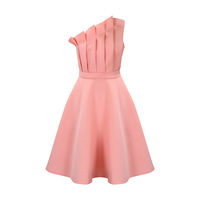 Robe de Soirée Banquet Plissée Trois-Dimensions à Col Diagonal Sexy d'Été 2024 Grande Taille pour Femme