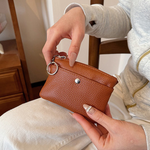 Cartera de Mano Pequeña con Cierre de Cuero Genuino <span class=keywords><strong>para</strong></span> Mujer, Mini Bolsa de Piel de Vaca de Primera Capa <span class=keywords><strong>para</strong></span> Guardar Llaves y Tarjetas - Product Image 4