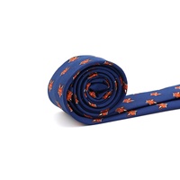 Cravate ajustée pour homme, motif animalier imprimé, bleu marine et rouge feu, en polyester, haute couture