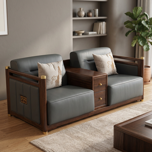 Modern Luxury Eco-Friendly Teak Wood <b>Sofa</b> Storage Armrest Table Midcentury Design Living Room Furniture Set for Villa Apartment - Product Image 3