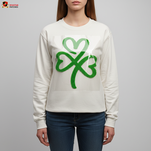 聖パトリックの日向け卸売大型ふわふわシェニール幸運の葉クローバーDTF熱転写ステッカーパッチ衣類用アイロン接着 - Product Image 6