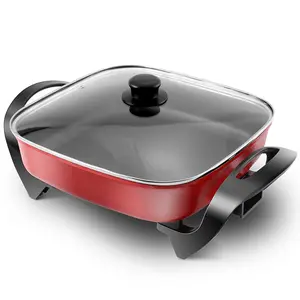 30cm square Electric Nonstick Frying Pan with tempered glass lid smokeless hotpot hot sale wok pans instant cooking pot