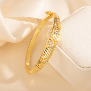 Gold Plated <b>Copper</b> Bangle Double V Design Stackable <b>Bracelet</b> For Women Fashion Jewelry Accessory - Product Image 2