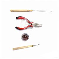 Kit d'outils tendance pour extensions capillaires quatre pièces : Pince, aiguille à crochet, boucle, crochet à anneaux – Peut être permanenté et teint – Emballage sous blister