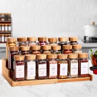 Outils pour herbes et épices de cuisine Bocaux à épices en verre pour assaisonnement Bouteille de sel Poivre Chili Shaker Pots à épices à l'ail avec couvercle en bois d'acacia