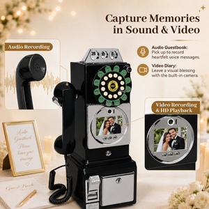 Téléphone mural rétro antique pour livre d'or audio et vidéo, idéal pour mariages, fêtes et anniversaires, avec fonction sans fil - Product Image 2