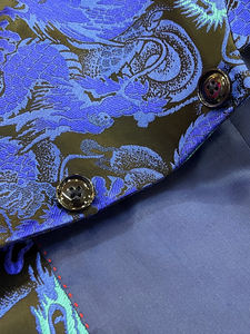Men's Chinese <strong>Blue</strong> <strong>Dinner</strong> Dress Suit <strong>Jacket</strong> Dragon Pattern Woven Gold Jacquard Satin Waterproof Anti-Static Pleated Standing - Product Image 5