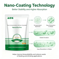 Nano-microémulsion d'huile de foie de morue en poudre pour poules pondeuses, poulets de chair, volailles et bétail – Améliore la taux de production d'œufs – NanoVita Pro