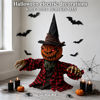 Décoration de jardin d'Halloween : Épouvantail citrouille demi-corps suspendu