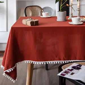 Taplak meja acara liburan katun penutup meja persegi panjang polos dapat dicuci