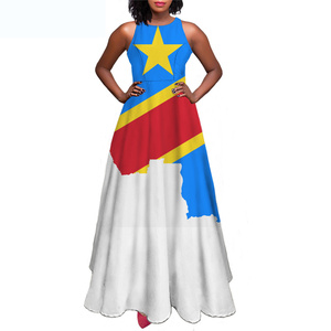 <span class=keywords><strong>République</strong></span> du Congo drapeau conception Sexy sans manches femmes robes été décontracté longues femmes robe d'été élégante vacances robe de plage - Product Image 2