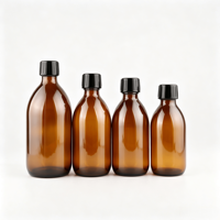 Bouteille en verre ronde multi-spécifications ambre-brun pour sirop médicinal liquide oral avec bouchons inviolables