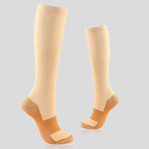 Chaussettes de compression en cuivre 20-30 mmHg grande taille pour infirmières, sport, course à pied, montantes jusqu'au genou, athlétiques, blanches, tricotées, avec protection des jambes - Product Image 5