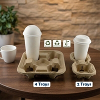 Plateau de transport en papier pour gobelets à café, jetable, double paroi, 2/4 gobelets, anti-déversement, portable, écologique, biodégradable, en pâte à papier, vente en gros