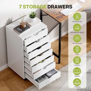 Cómoda <span class=keywords><strong>Blanca</strong></span> con Ruedas, Gabinete de Almacenamiento con Cajones, <span class=keywords><strong>Cajonera</strong></span> <span class=keywords><strong>Estrecha</strong></span> para Hogar, Oficina, Dormitorio, Organizador de Armario con Ruedas - Product Image 2