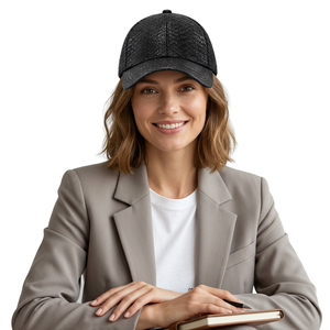 Luxury Black Leather Baseball Style 6-Panel Breathable <b>Waterproof</b> <b>Cap</b> High Quality Adjustable Metal Buckle Strap for Men Women - Product Image 5