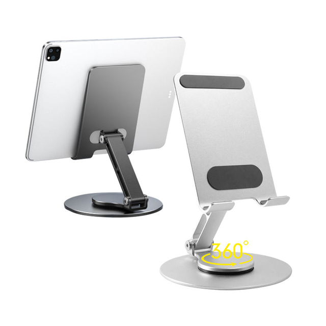 Ergonomic Aluminum Alloy Folding Cell Phone Stand Fully Adjustable Foldable Desktop 360° Rotation Phone Holder