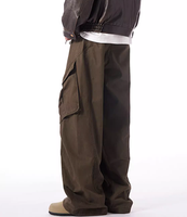 Pantalon Cargo Homme Olive Oversize Ample Coupe Ballon Jambe Large Taille Haute Poches à Rabat Angulaires Plissé Streetwear Vente en Gros