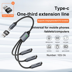 Justlink USB2.0 Cáp dữ liệu cáp mở rộng Loại C đến 3 USB C 480Mbps USB Nam sang Nữ adapter 5V 3A sạc cáp - Product Image 2