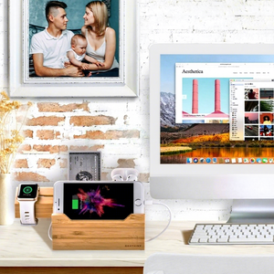 Boîte de rangement pour câbles en bambou massif Eco Go Natural, organisateur de câbles de bureau multifonctionnel, station de charge étanche - Product Image 1