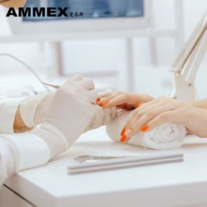 ถุงมือยางลาเท็กซ์แบบใช้แล้วทิ้ง Ammex ปราศจากแป้ง ผิวสัมผัสแบบมีลาย สำหรับใช้ในบ้านและอาหาร บรรจุ 100 ชิ้นต่อกล่อง - Product Image 5