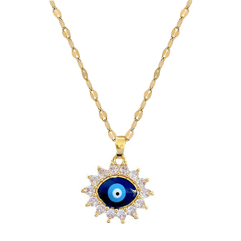 Collane semplici con ciondolo malocchio blu turco in acciaio inossidabile per gioielli da donna con collana girocollo con occhi  36