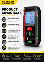 Télémètre laser numérique industriel portable avec étanchéité IP67, précision de 2 mm, calcul de surface/volume et niveau à bulle