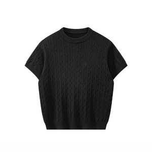 Camiseta de Manga Corta de Punto Trenzado para Hombre Dalang, Color Azul Marino, Corte Ajustado, Estilo Casual, Suéter de Verano, Top para Parejas - Product Image 2