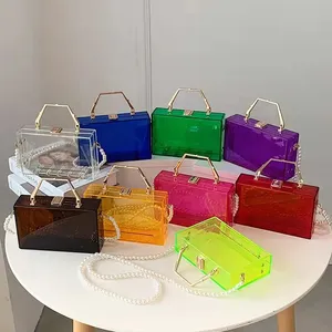 Màu đen Crossbody Túi chuỗi Lady rõ ràng PURSE Acrylic túi xách cho đám cưới bên của phụ nữ vật liệu acrylic ly hợp túi xử lý túi